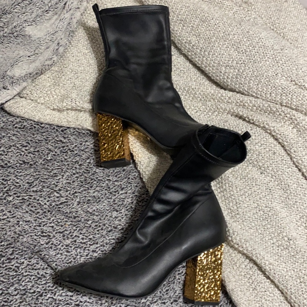 TopShop gold block heel booties